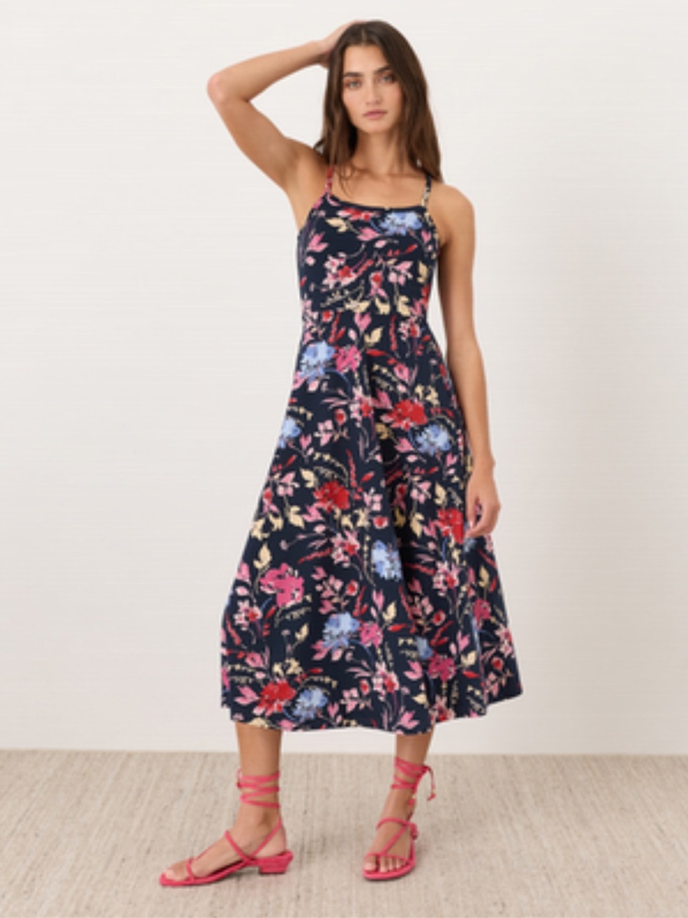 Pact organic cotton Floral fit and flare Midi Dress in day spring blooms. - Picture 3 of 11